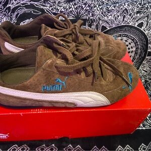 Puma speedcats vintage Brown Suede Sneakers with Blue Accents